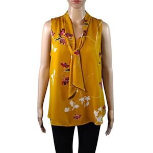 Apt. 9 Yellow Floral V-Neck Spring Summer Tank Top Wrap Around Flowy Shirt M